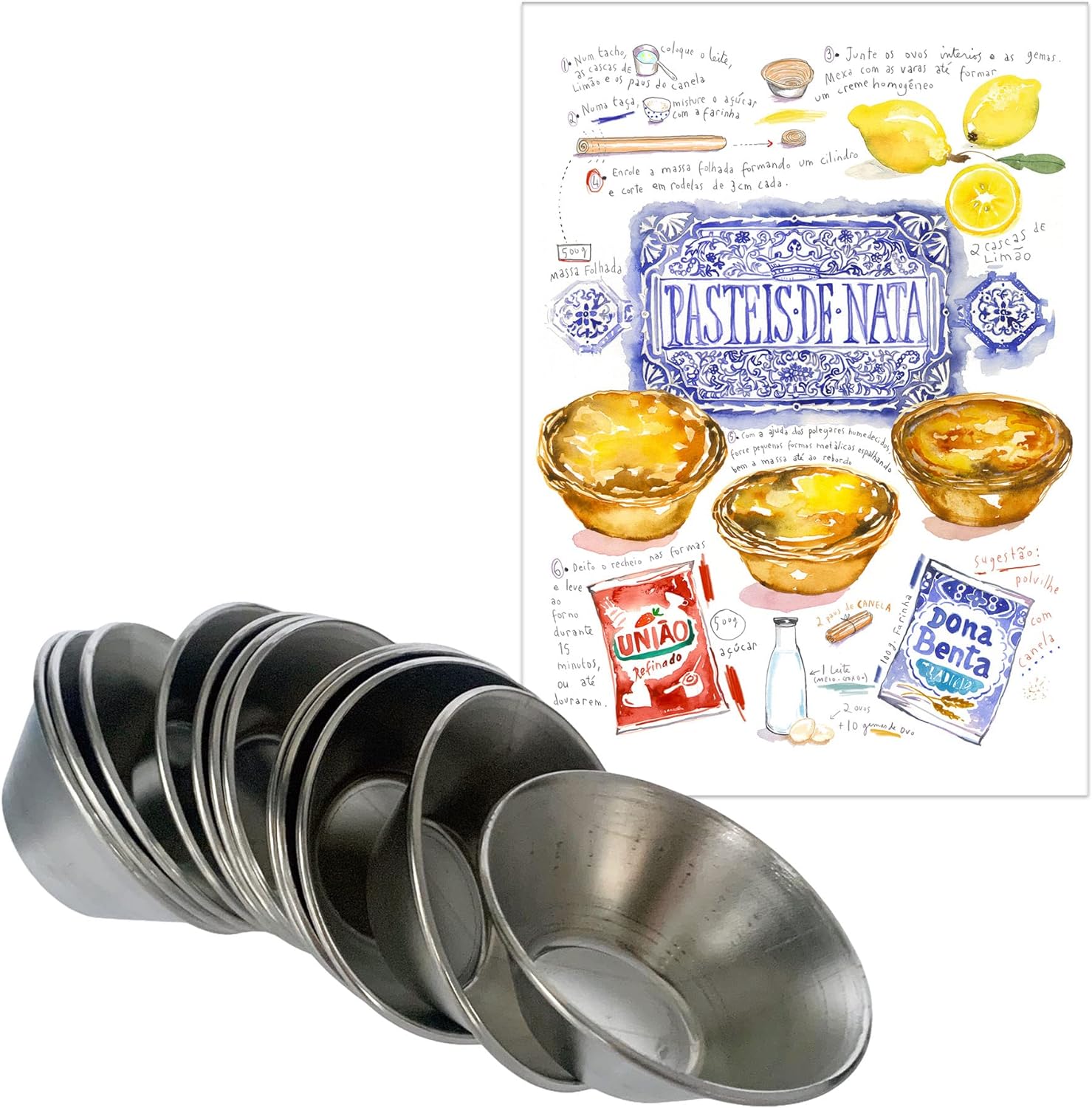 The Curated Pantry Pastel de Nata Tins Egg Tart Tins Made in Portugal out of Galvanized Steel Includes Pasteis de Nata Print Postcard from Amazon