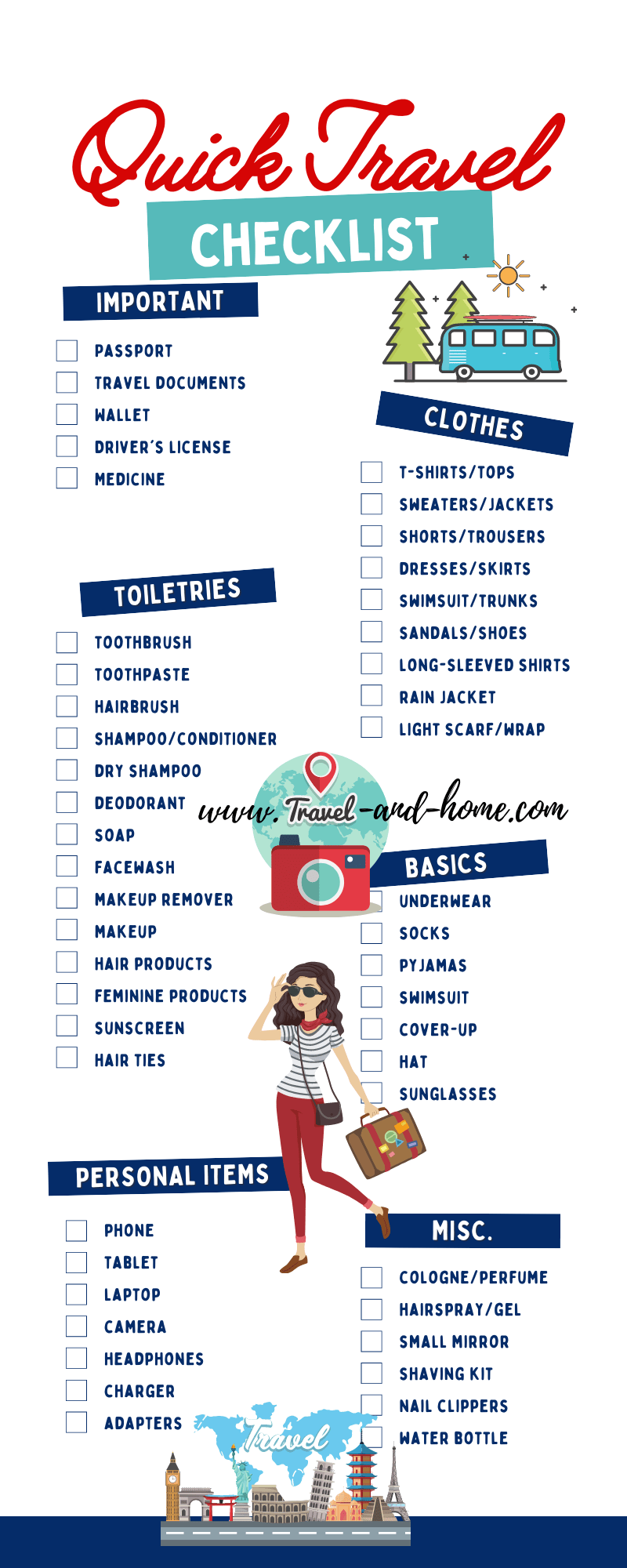 Travel Checklist Travel and Home Infographic