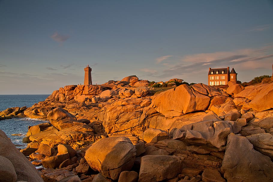 brown castle rock ocean daytime brittany atlantic coast france atlantic coast