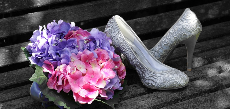 Bride Shoes Bouquet Pink Purple Hydrangea Married