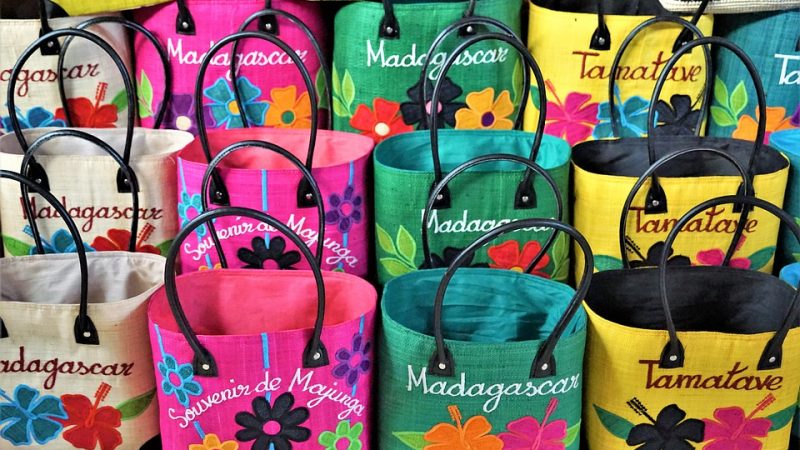 Madagascar market colorful bags