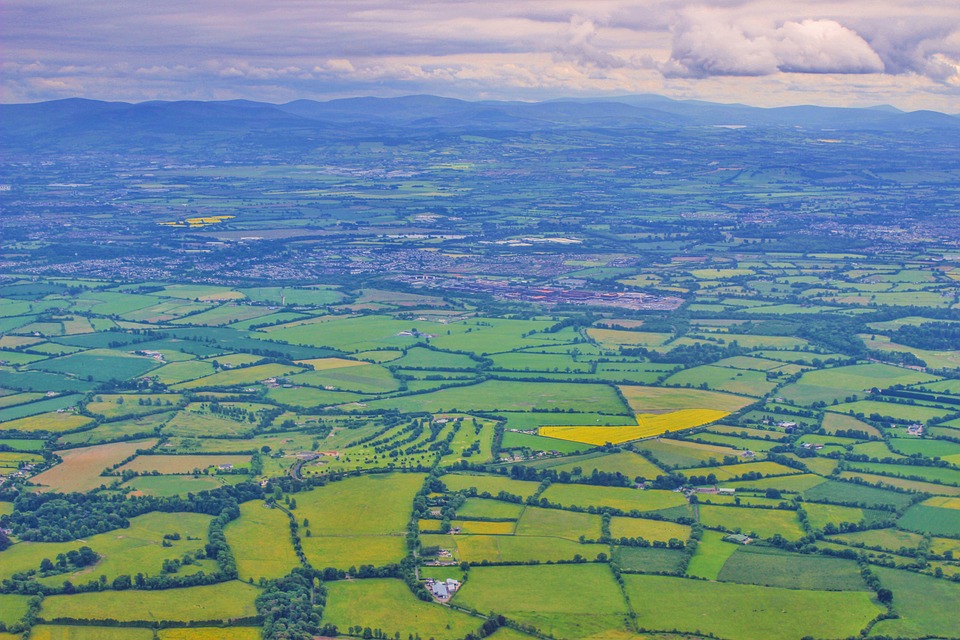 Ireland Landscape Fields Dublin Aerial View Green