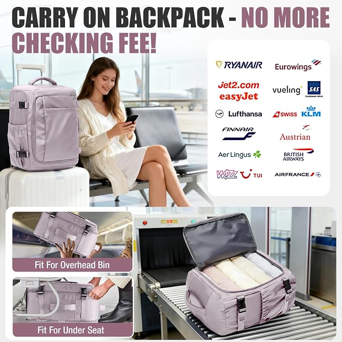 Travel Backpack for Women Men, 40x30x20CM Airline Approved Personal Item Travel Bag, Carry On Backpack