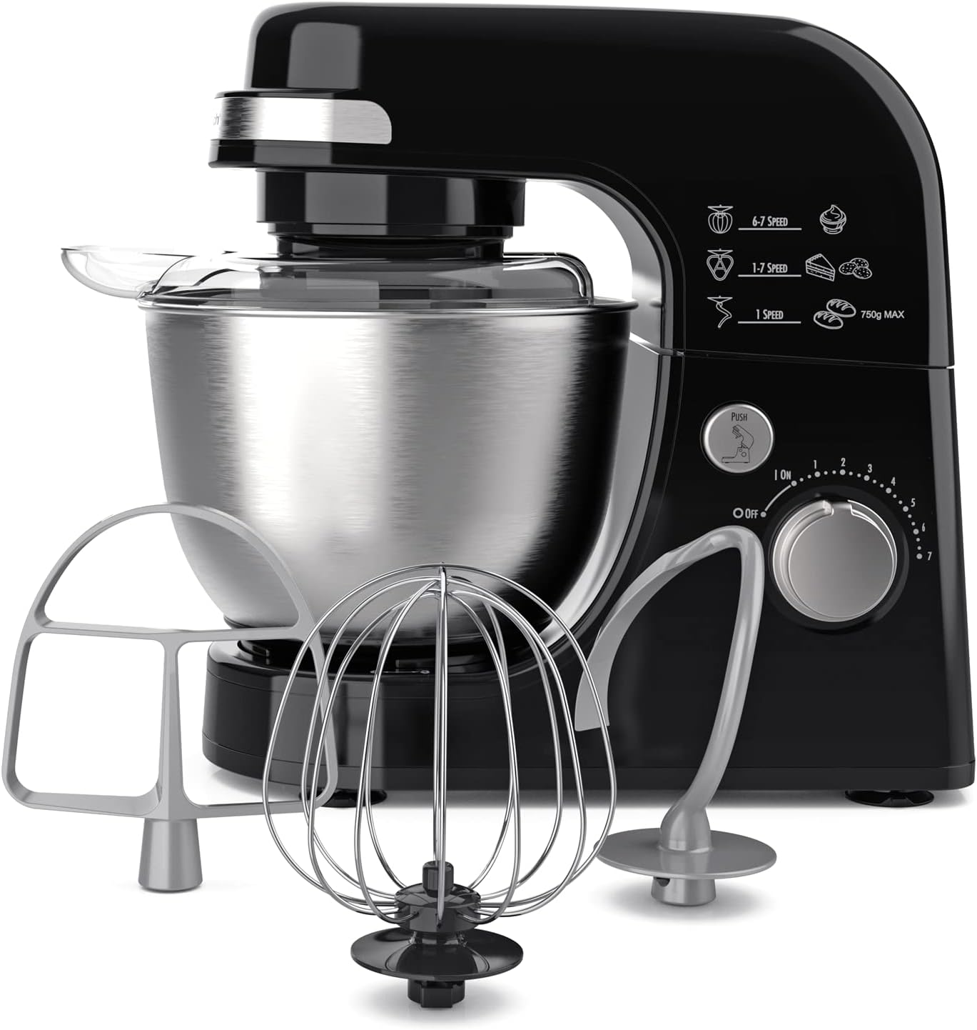 Hamilton Beach Electric Stand Mixer, Quarts, Dough Hook, Flat Beater Attachments, Splash Guard Speeds with Whisk