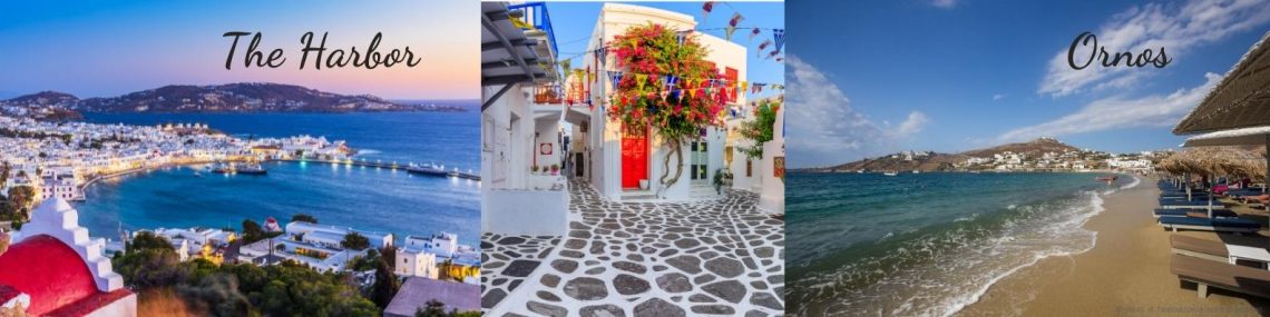 Mykonos best sightseeing and top attractions Ornos harbor white washed buildings architecture