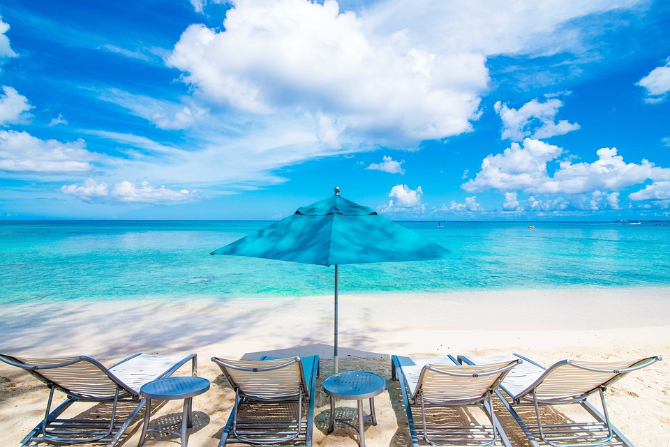 CAYMAN ISLANDS beach Playa sand Palm Tree Beach Chairs Loungers