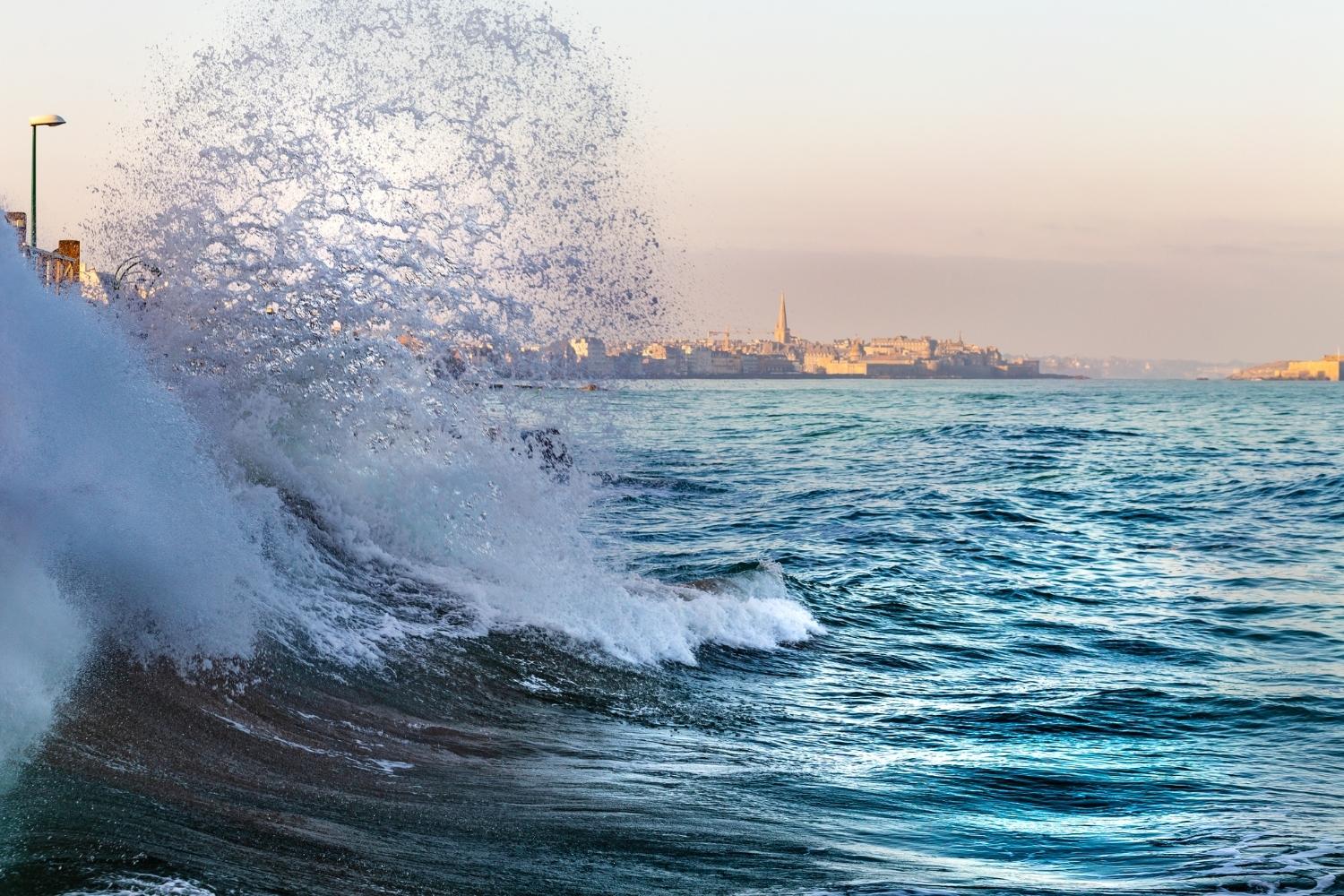 Saint Malo in France with huge waves