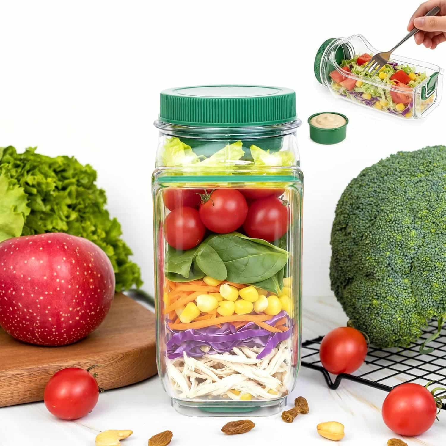 Salad Container, Side Open, Leak Proof Lid