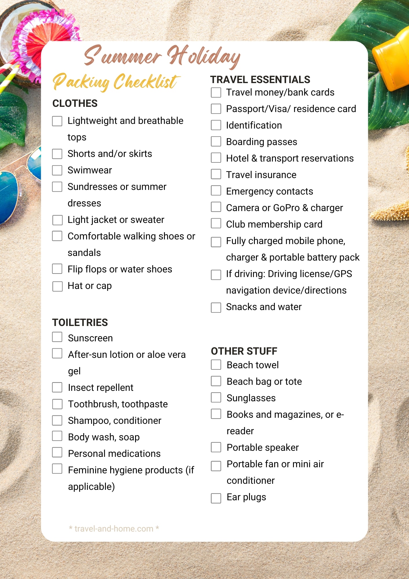 Summer Holiday Packing Checklist summer holiday preparations travelandhome min