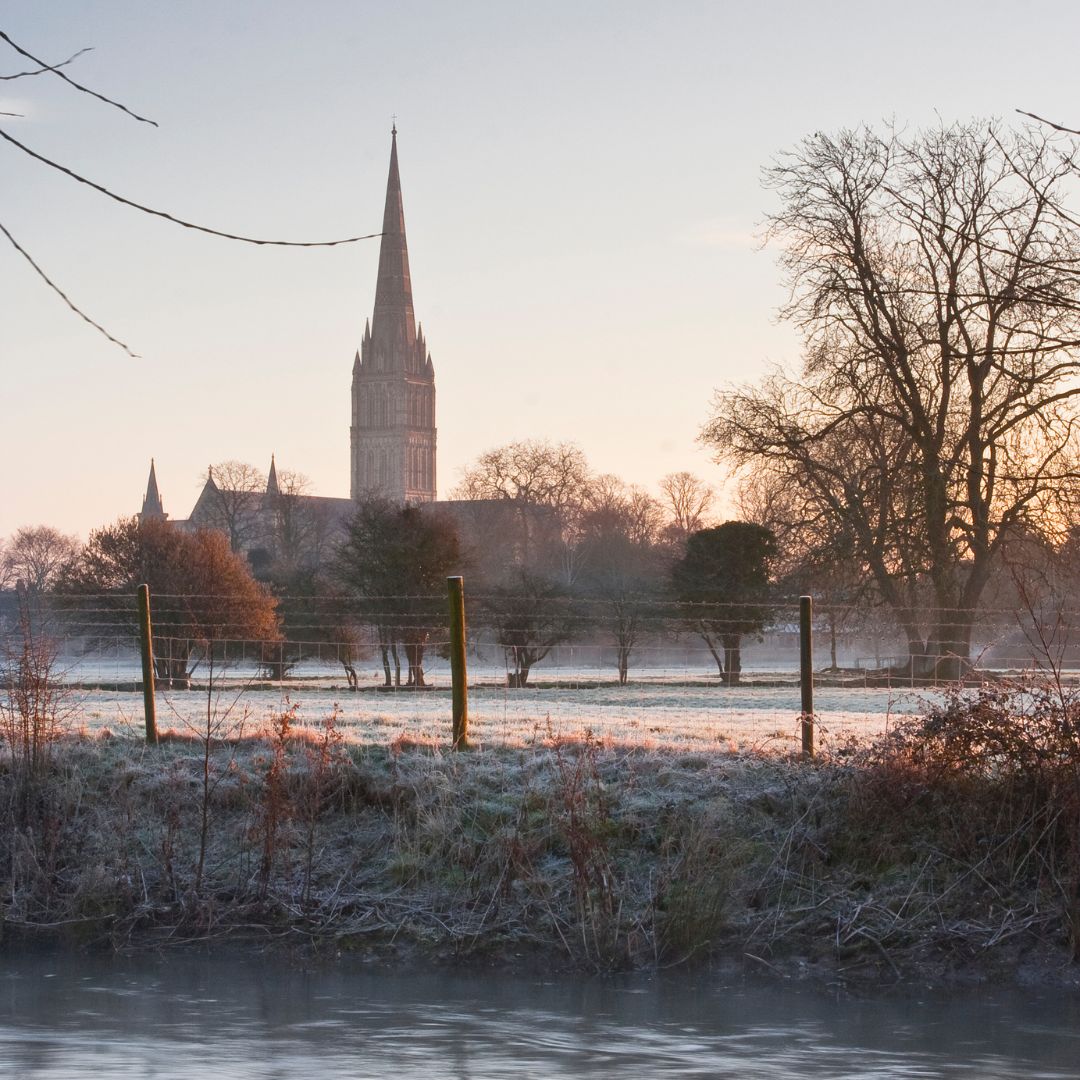 Salisbury Cathedral in winter Wiltshire England places to see and visit things to do