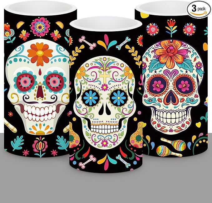 Day of The Dead Flameless LED Candles Dia De Muertos Sugar Skull Mexican, Day of the Dead Party