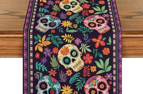 Day of the Dead Party Decorations, Mexican Sugar Skull Dia De Los Muertos Table Runner