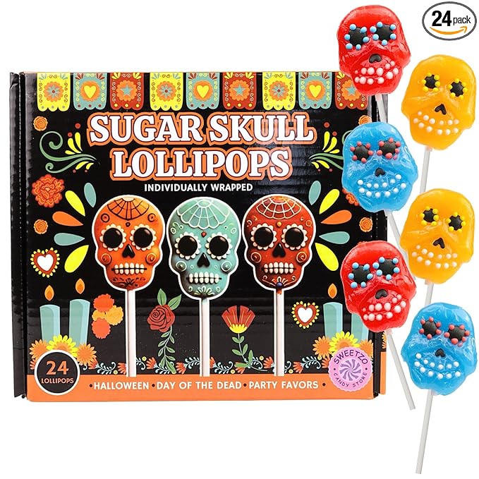 Day of the Dead Party Halloween Sugar Skull Candy Lollipops, Dia De Los Muertos Suckers