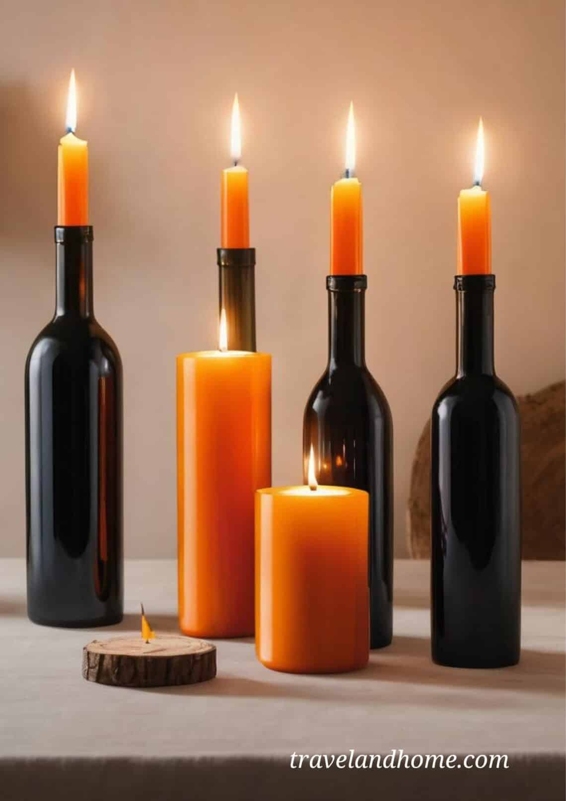 halloween diy decorations, candles, wine bottles, repurpose, Budget Halloween decor