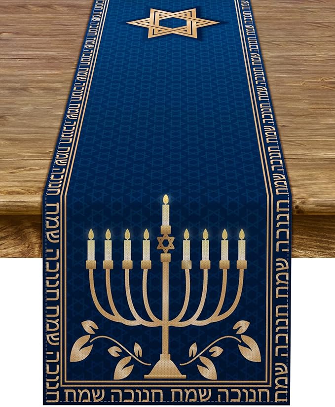 Hanukkah Table Runner Chanukah Menorah Star of David Jewish Festival Holiday Party Kitchen Dining Home Decoration