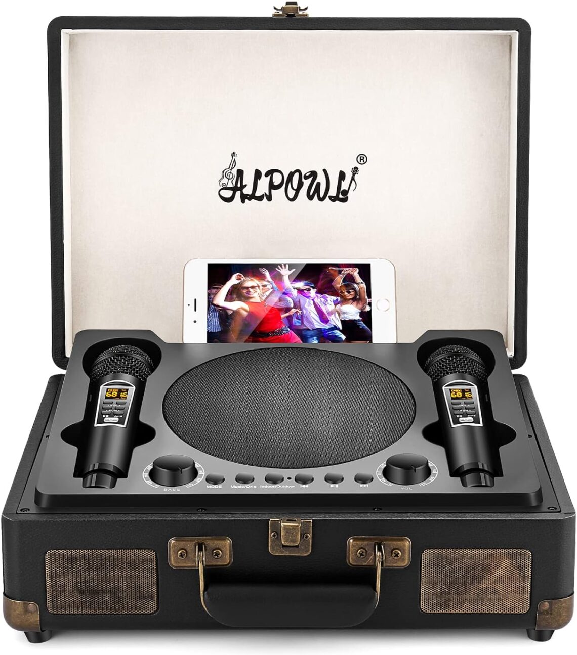 Portable PA Speaker System with a Record Player Shape, Bluetooth Karaoke Machine with Karaoke Microphone, Best Elvis Presley Theme Party