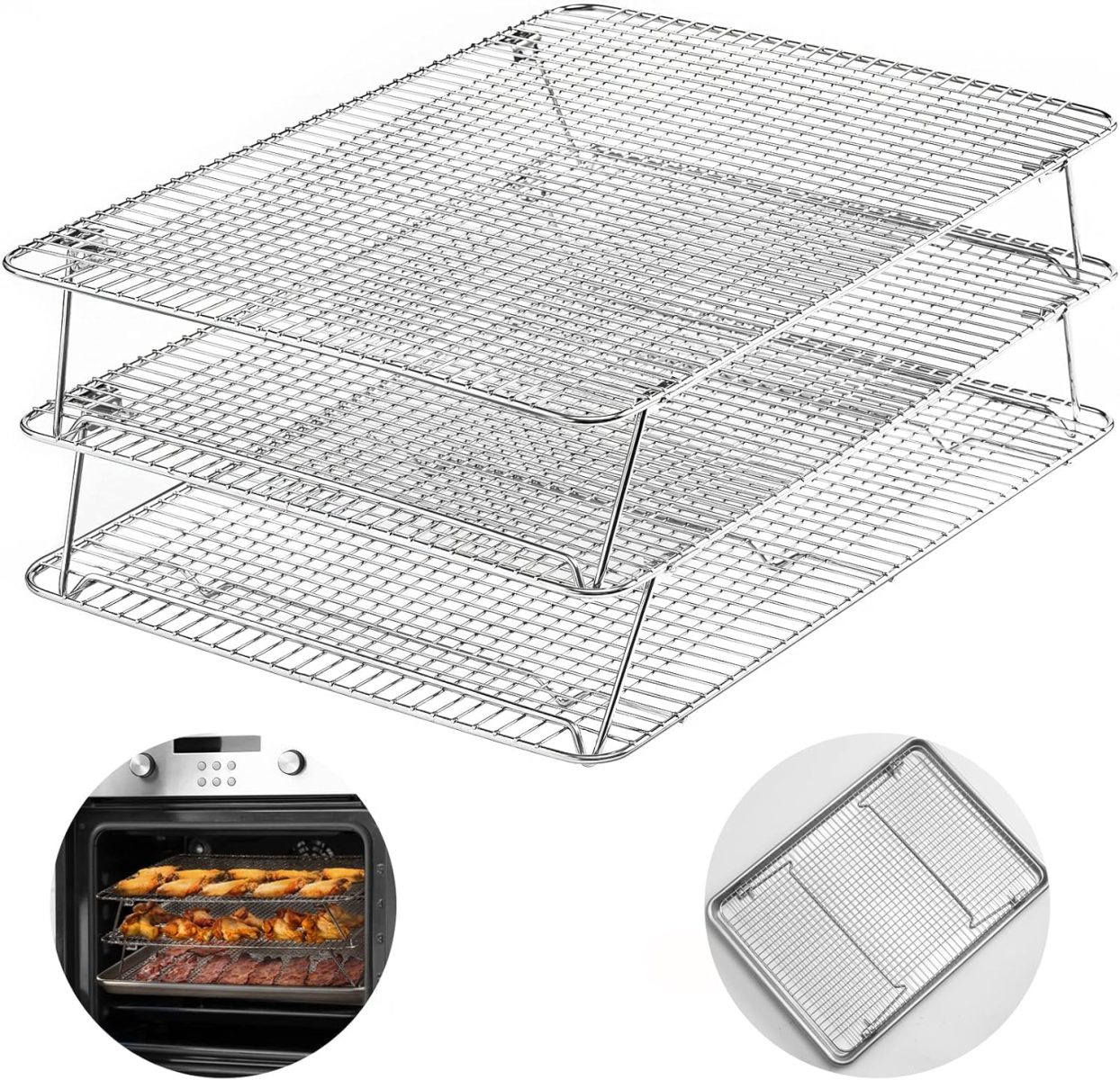 Stainless Steel Stackable Cooling Rack for Baking, 3 Tier