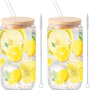 Libbey can glass, lemon spritzer glasses to use with lemon spritzer recipe, with painted lemon motiff