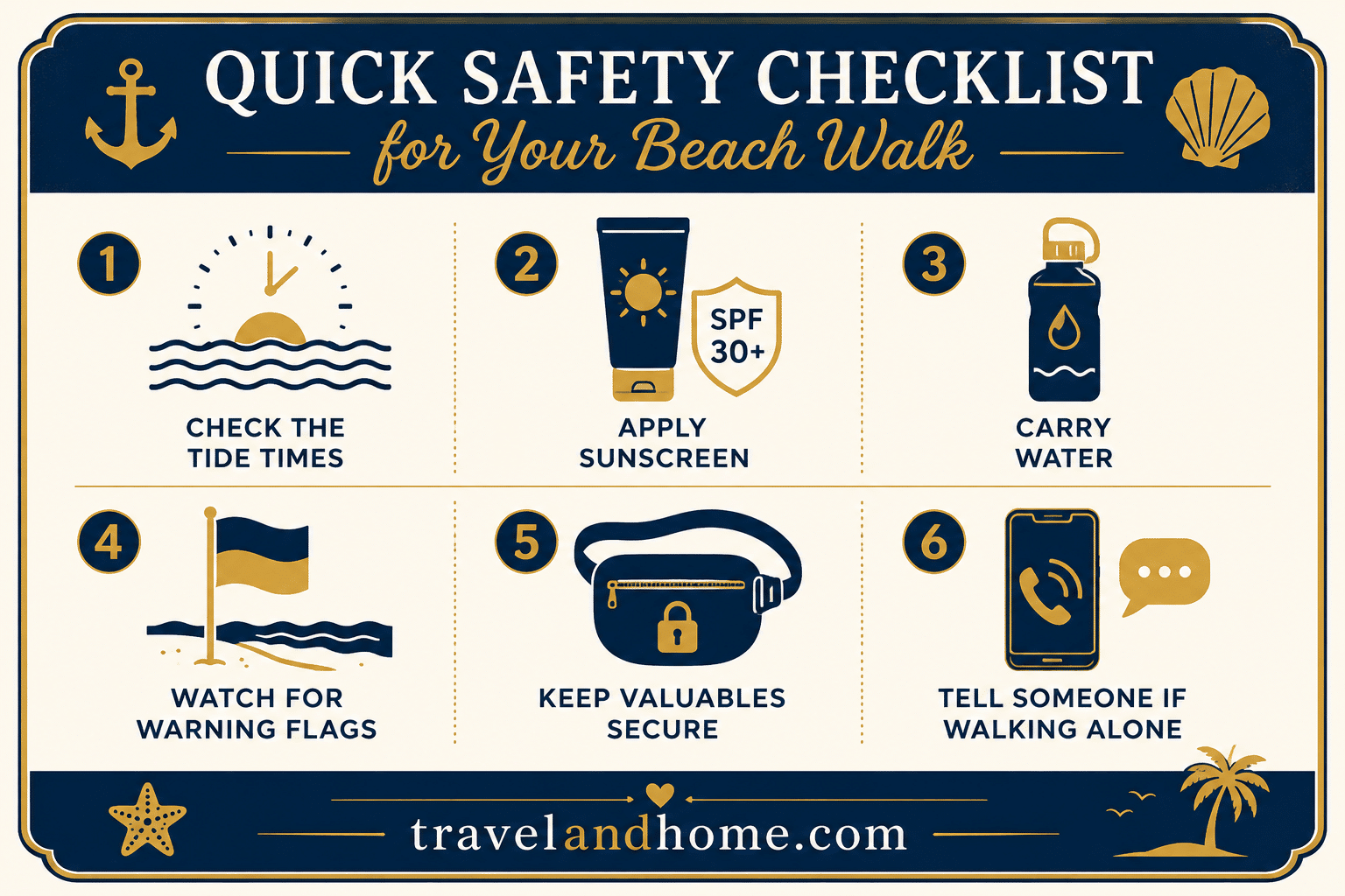 Beach safety checklist, is it safe to walk on the beach alone