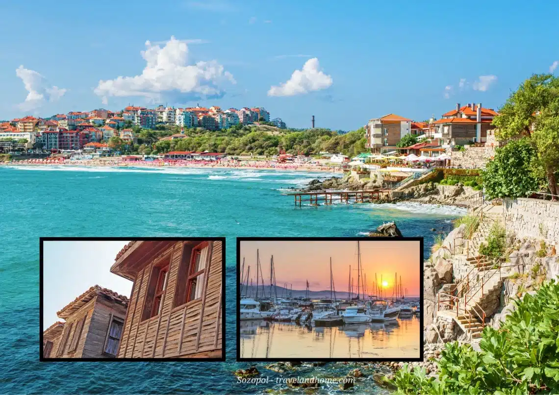 Sozopol, wooden houses, sunset, yacht club, Eastern Bulgaria