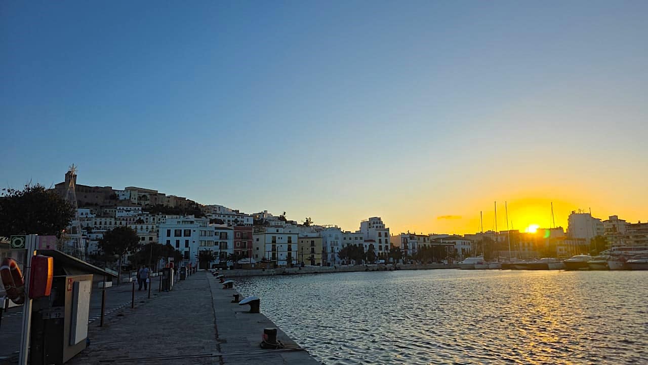 The stone pier and the historic Dalt Vila in Ibiza Town, Spain, Beautiful Places to Watch the Sunrise