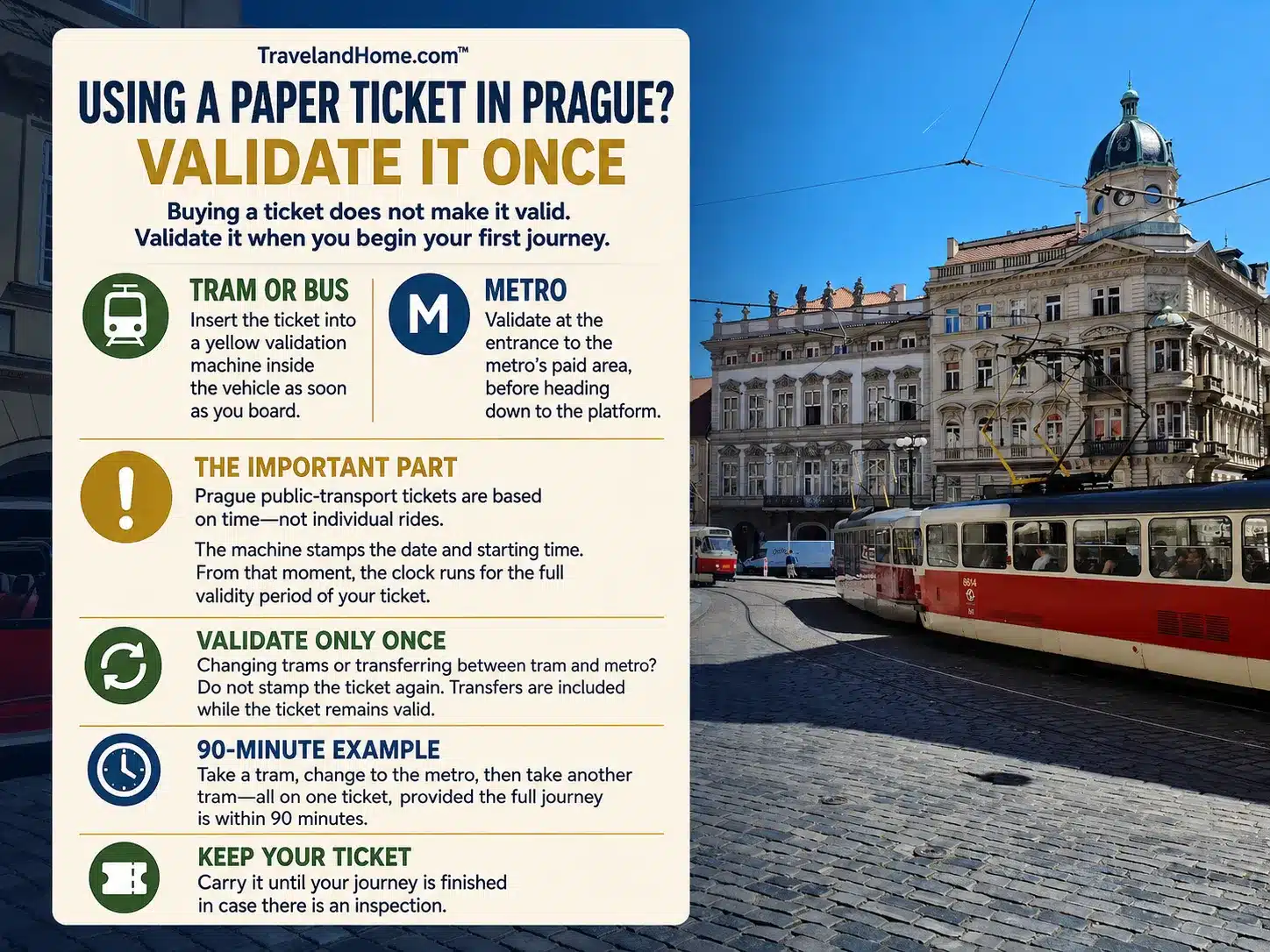 Prague paper ticket validation metro tram