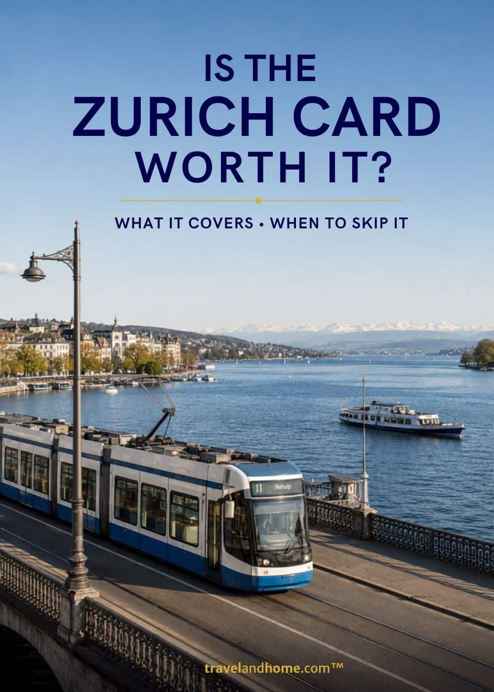 Zürich tram crossing Quaibrücke beside Lake Zürich