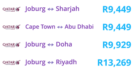 Qatar Airways price drop, discounted flights, Johannesburg, Sharjah, Cape Town, Doha, Riyadh