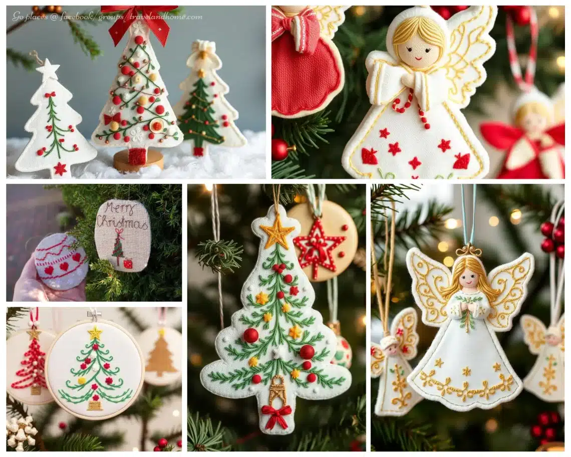Handmade Christmas tree decorations, embroidery