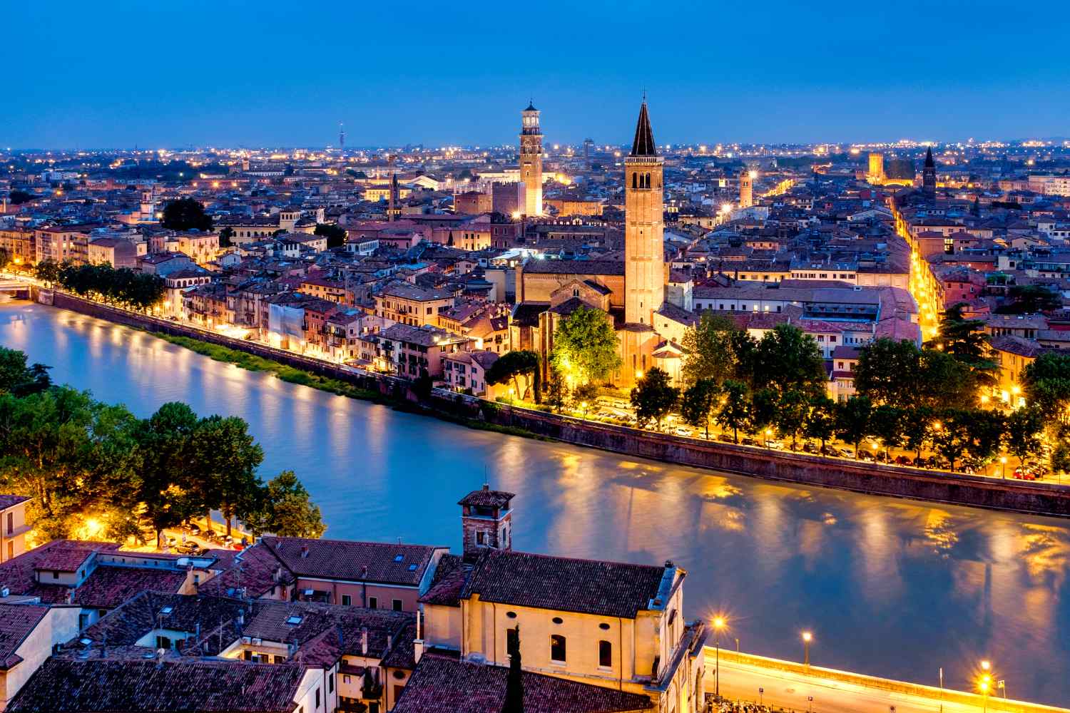 The city of Verona at night - Italy's most romantic city