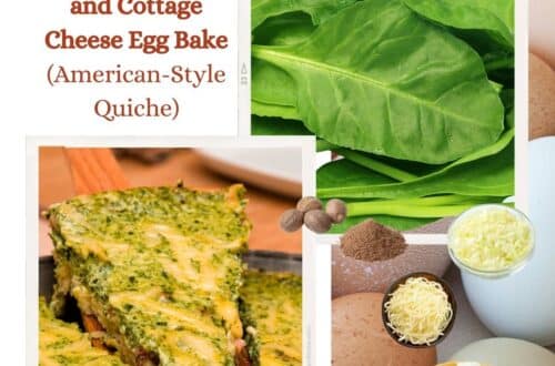 crustless spinach and cottage cheese egg bake, french quiche with american twist, dinner, brunch, lunch, breakfast, pinch of nutmeg, mozzarella cheese, chopped onions, ingredients