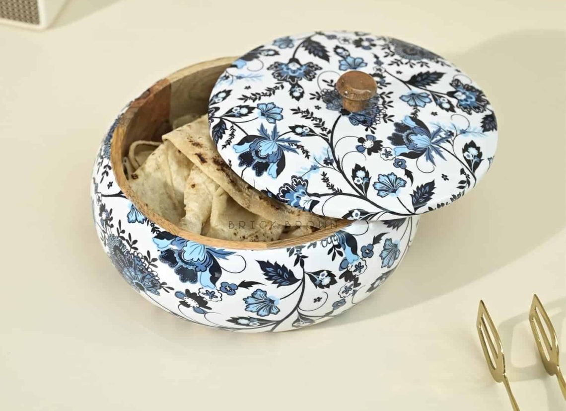 Handcrafted Solid Wood Floral Print Casserole