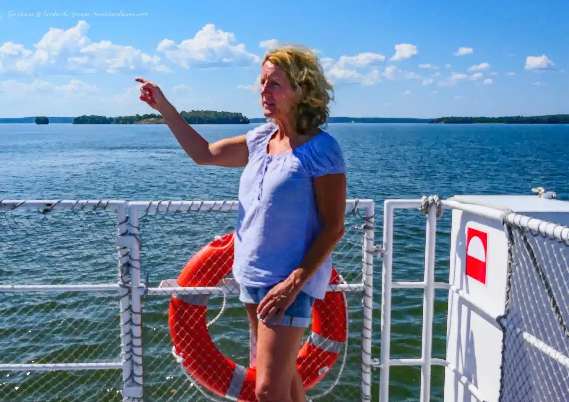 Tourist arrive by boat to the Viking settlement of Birka, 9th 10th century,Lake Malaren, ,best UNESCO World Heritage Sites in Sweden