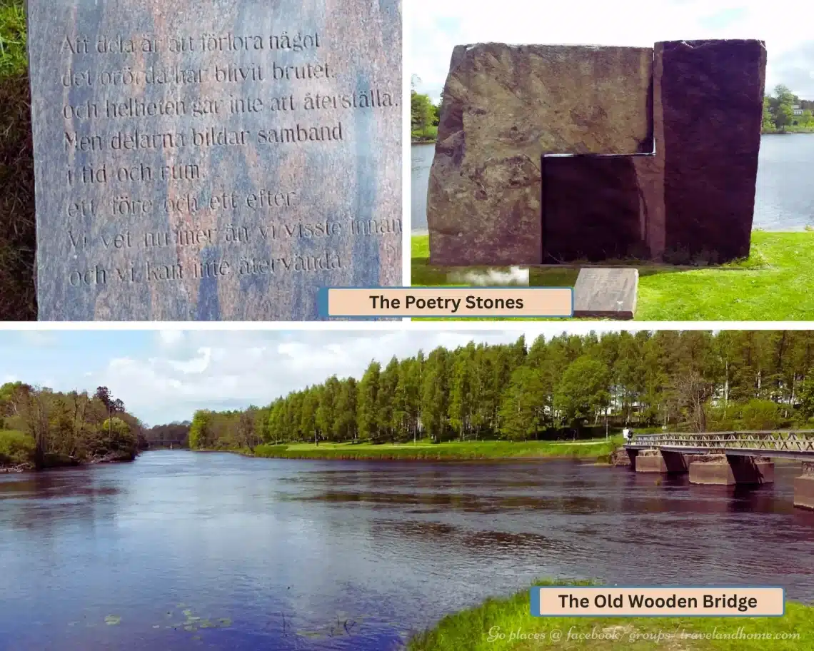 Ätran River Walk in Falkenberg, Poetry Stones, Old Wooden Bridge, Travel Sweden
