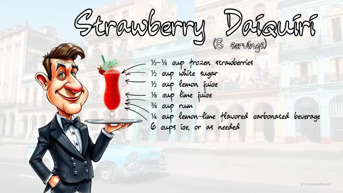 How To Make Strawberry Daiquiri Cocktail Recipe, Ingredients, Cocktail Recipe Card