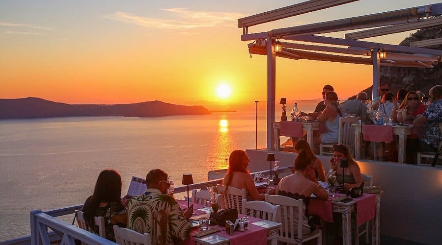 Lithos restaurant in Fira Santorini best for sunset views