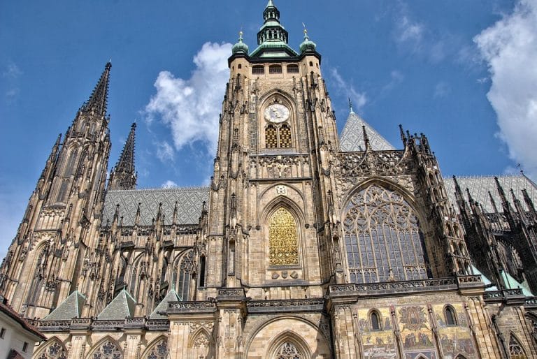 St Vitus Cathedral is located inside the grounds of Prague Castle