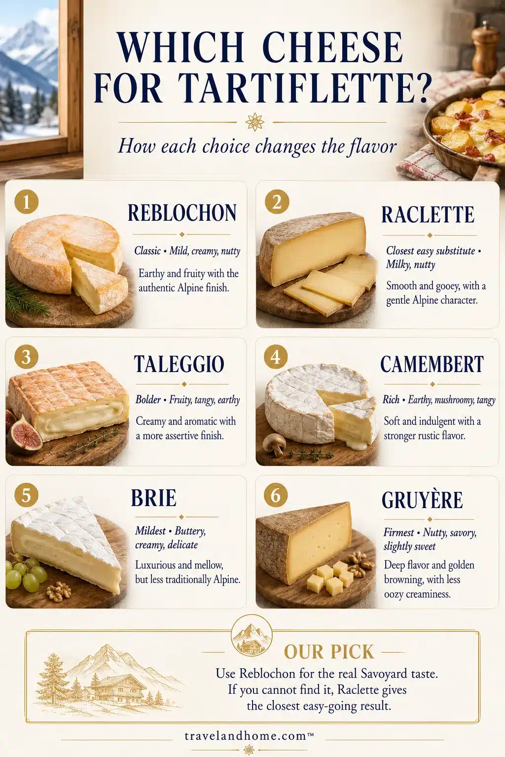 Which cheese to use when making Tartiflette recipe, different cheese choices different tastes