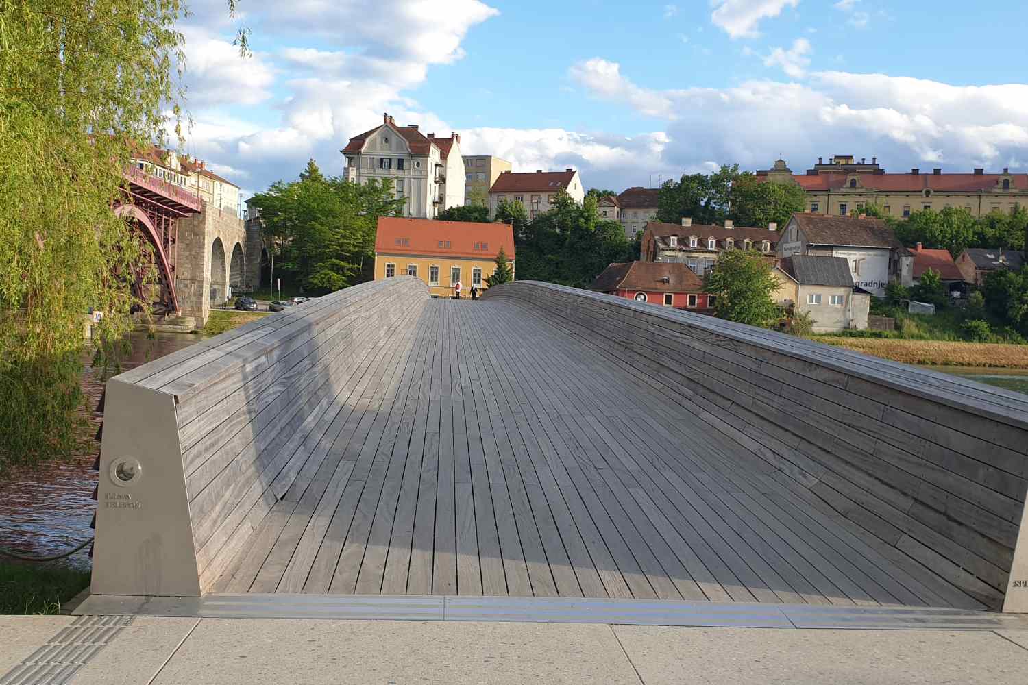 Modern bridge in front of Hotel Lent in Maribor Slovenia