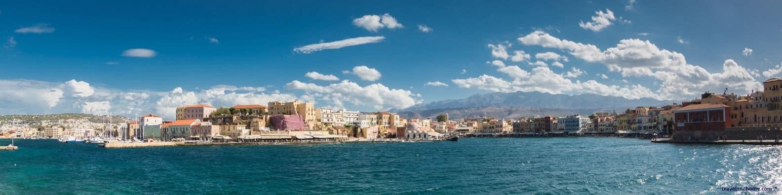 Panoramic view of Chania Harbour, Crete, Greece