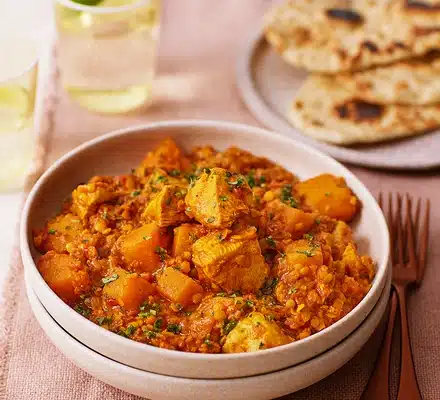 Coconut & squash dhansak, winter caravan recipes, winter lodge recipes, winter holiday self catering recipes