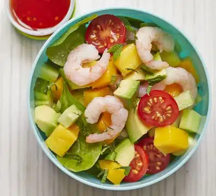 Prawn and Mango Salad, summer caravan recipes, summer lodge recipes, summer holiday self catering recipes