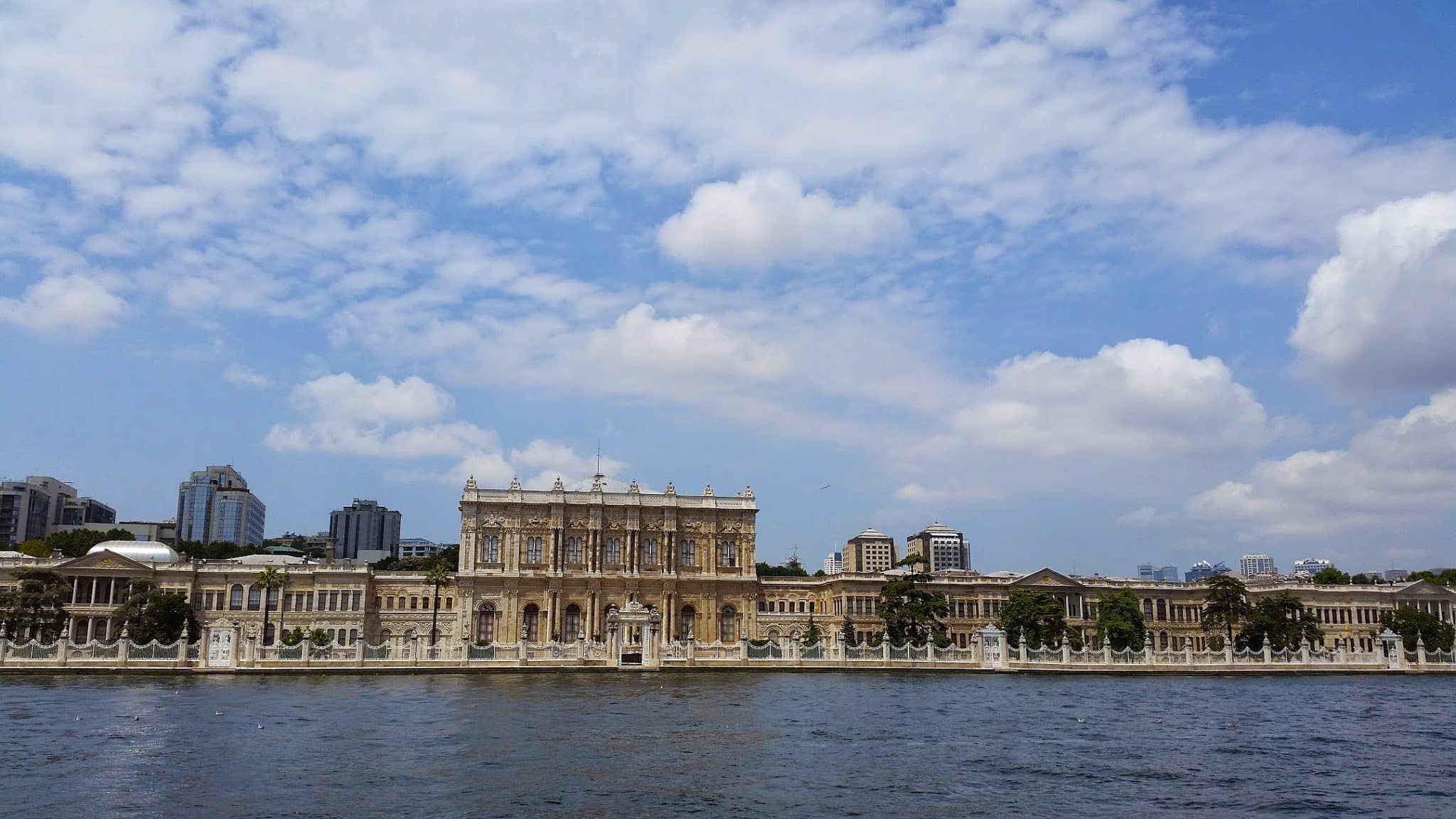 Dolmabahçe Palace as viewed from the Bosporus strait in Istanbul, Turkey