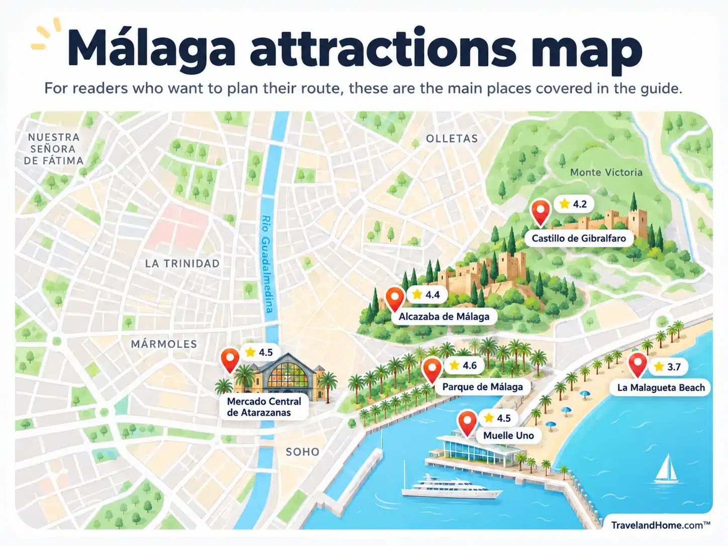 Málaga Attractions Map, Things to do in Malaga
