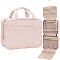 NISHEL Travel Toiletry Bag for women, Portable Hanging Organizer for Travel Sized Shampoo, Conditioner, Brushes Set, makeup Accessories, Medium Size, Pink Pink Medium